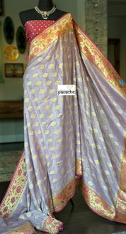 Khaddi Tussar Banarasi -  Light Purple Mauve Tilfi Antique Zari