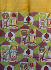 Pure Tussar Silk Kantha Stitch -  Yellow Mask