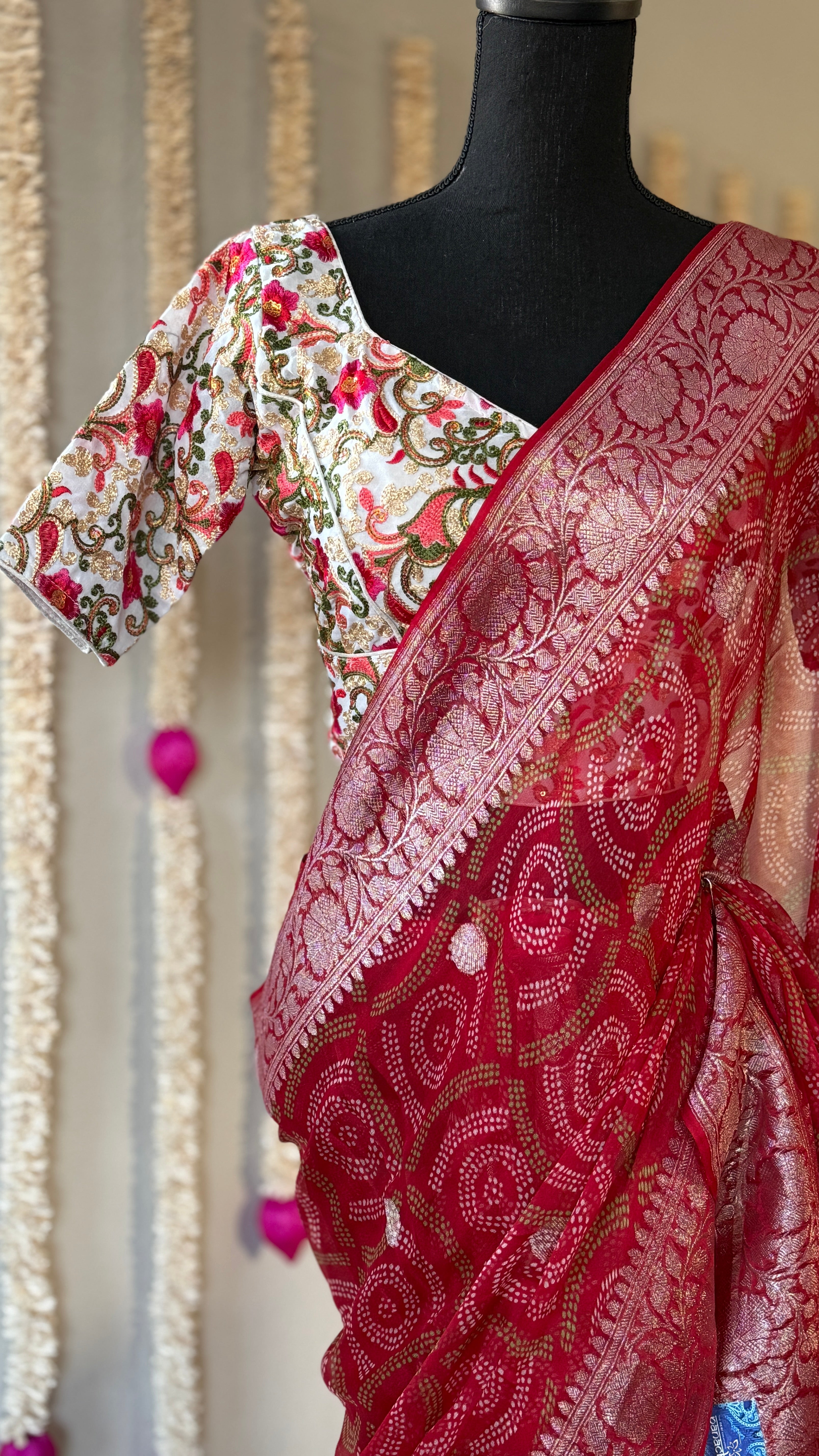 Khaddi Chiffon Banarasi - Red Bandhej Printed