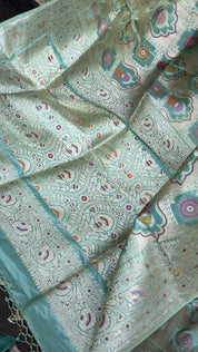 Pure Katan Silk Banarasi - Aqua Blue Multi Meenakari
