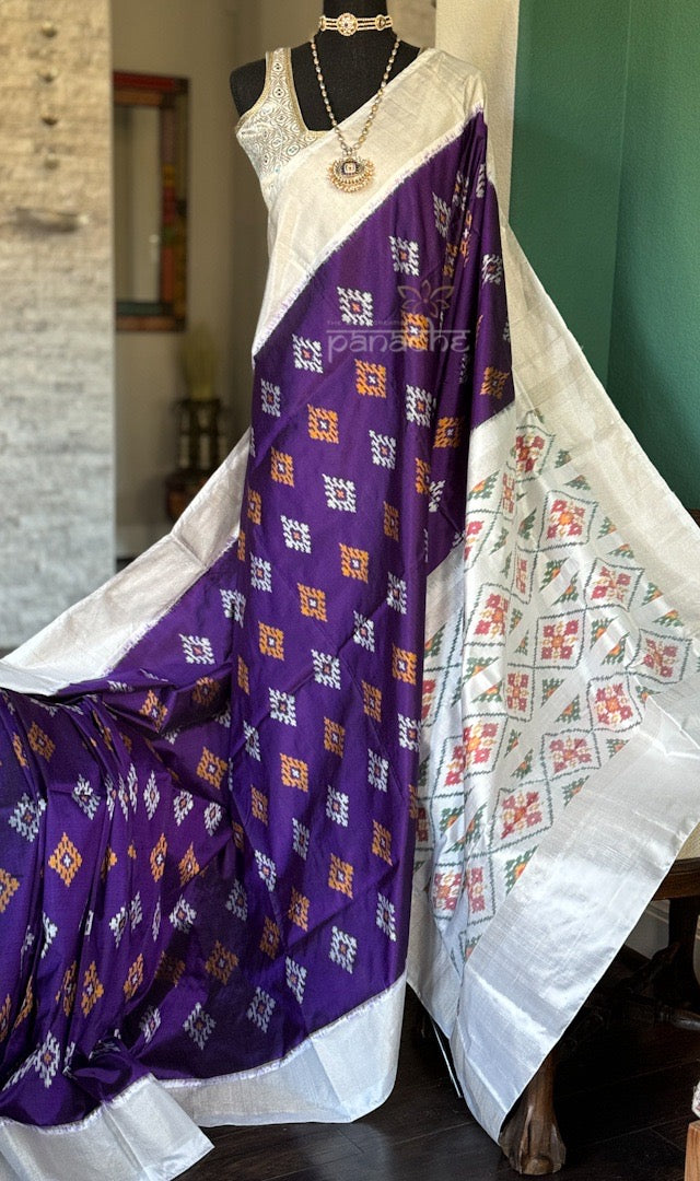 Pure Silk Ikat -  Purple White Pochampally