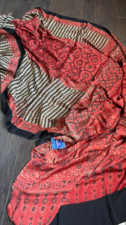Modal Silk Ajrakh - Maroon Black
