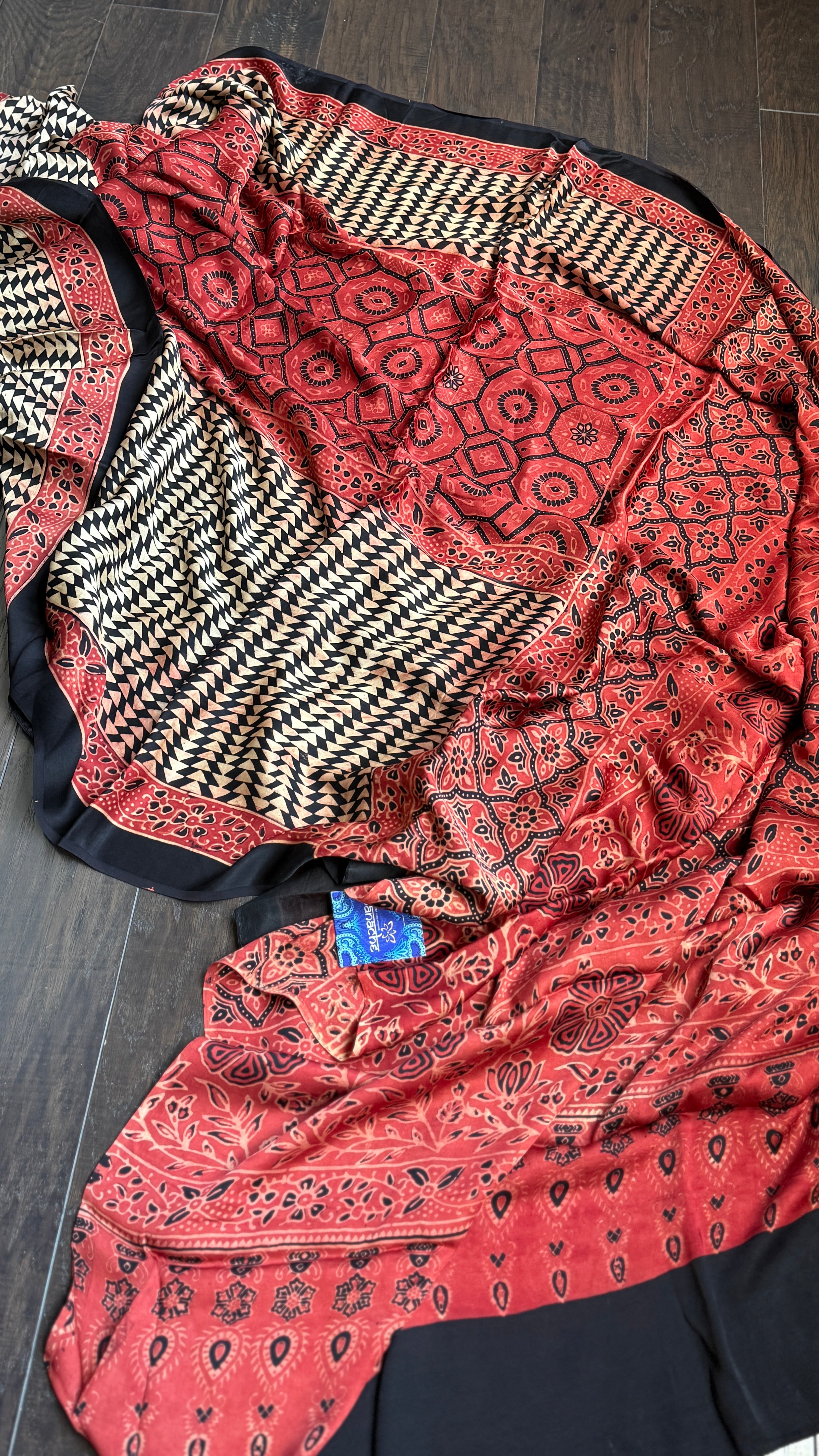 Modal Silk Ajrakh - Maroon Black