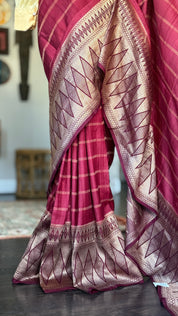 Tussar Silk Banarasi- Maroon Striped