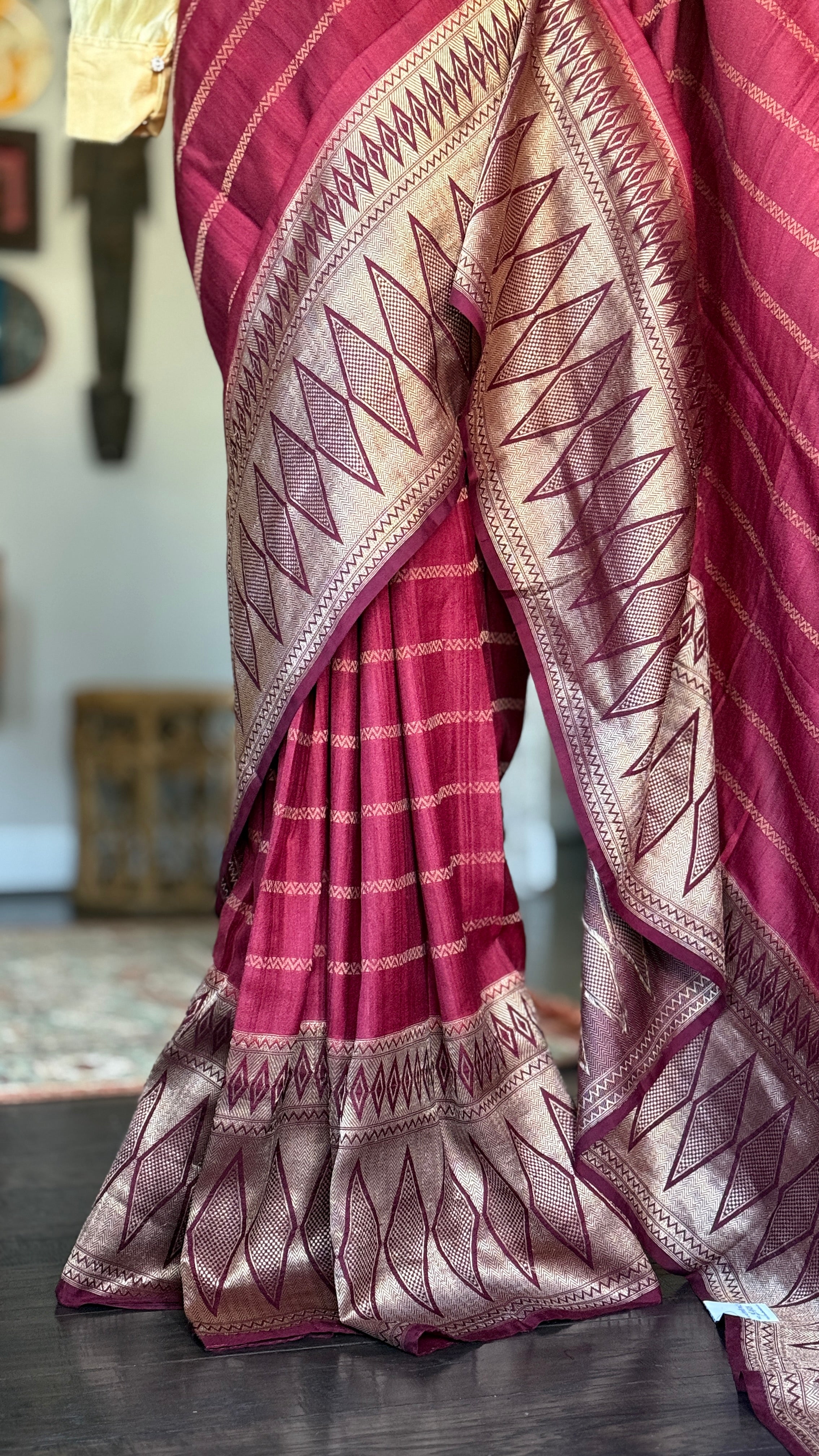 Tussar Silk Banarasi- Maroon Striped