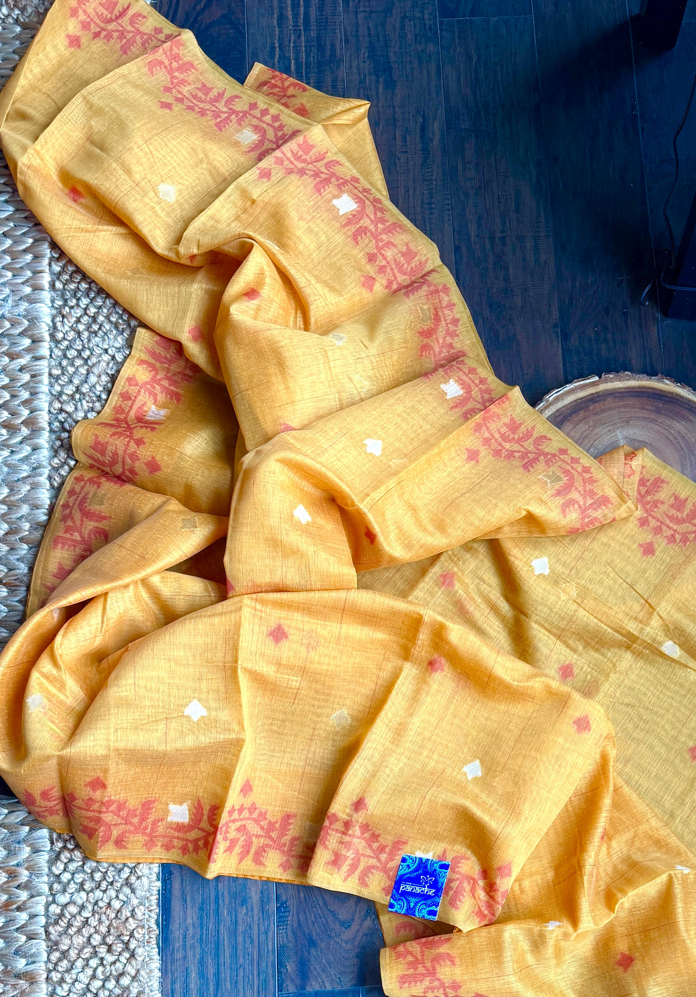 Linen Cotton Jamdaani - Yellow Red Woven