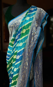 Khaddi Georgette Banarasi - Firozi Blue Green Multi color Rangkat