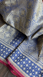 Pure Silk Brocade Banarasi- Navy Blue