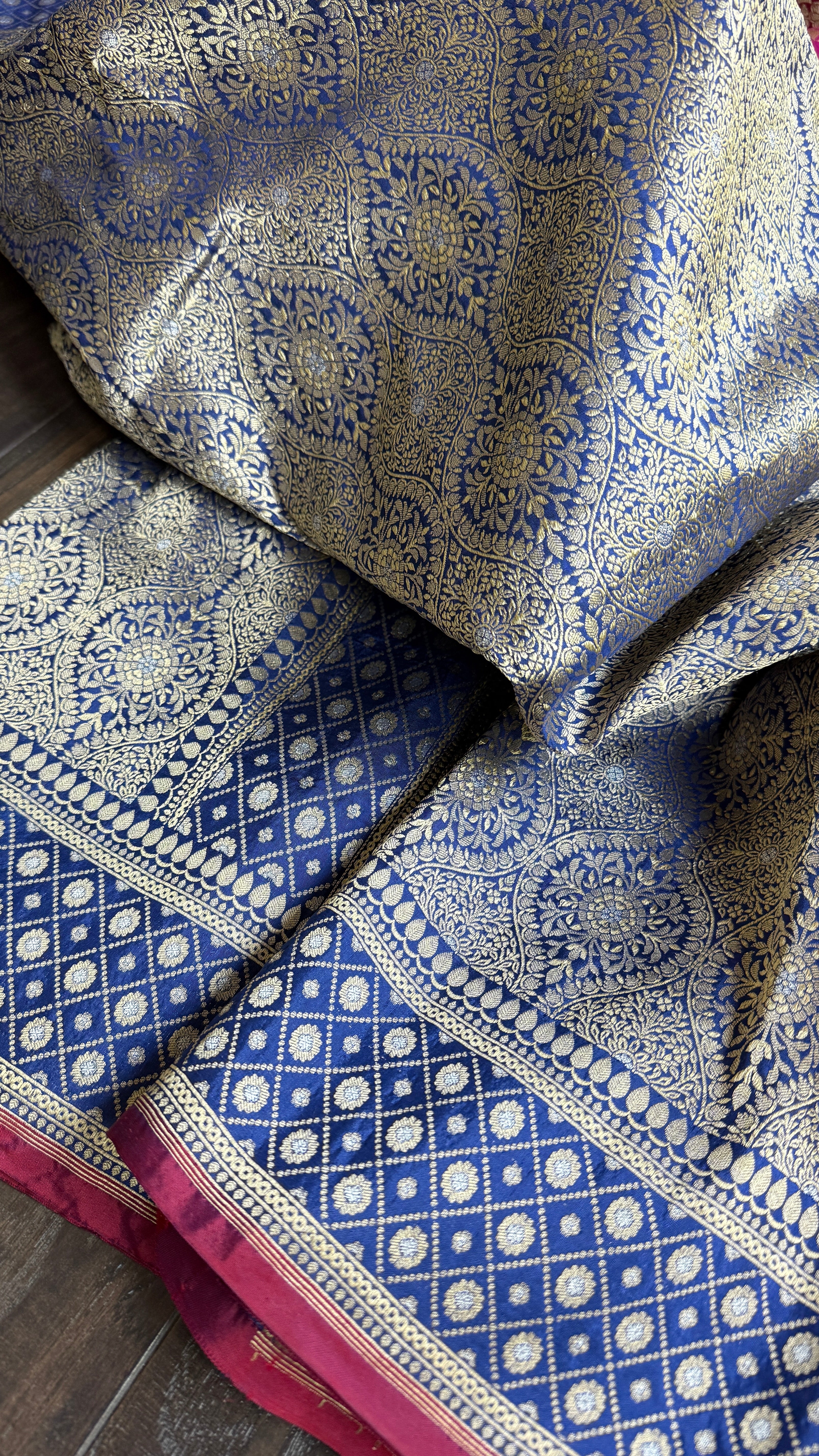 Pure Silk Brocade Banarasi- Navy Blue