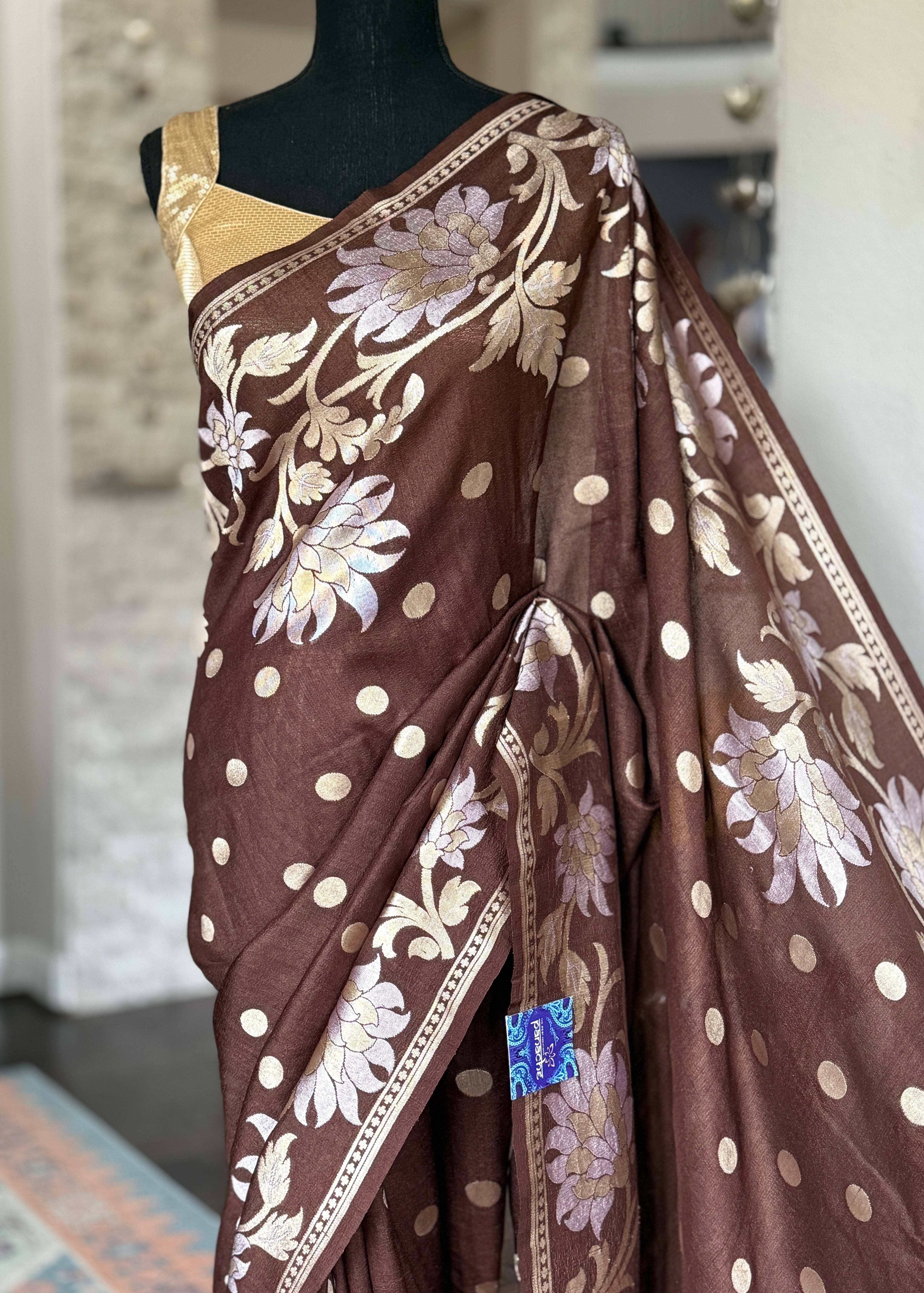 Tussar Georgette Banarasi - Chocolate Brown