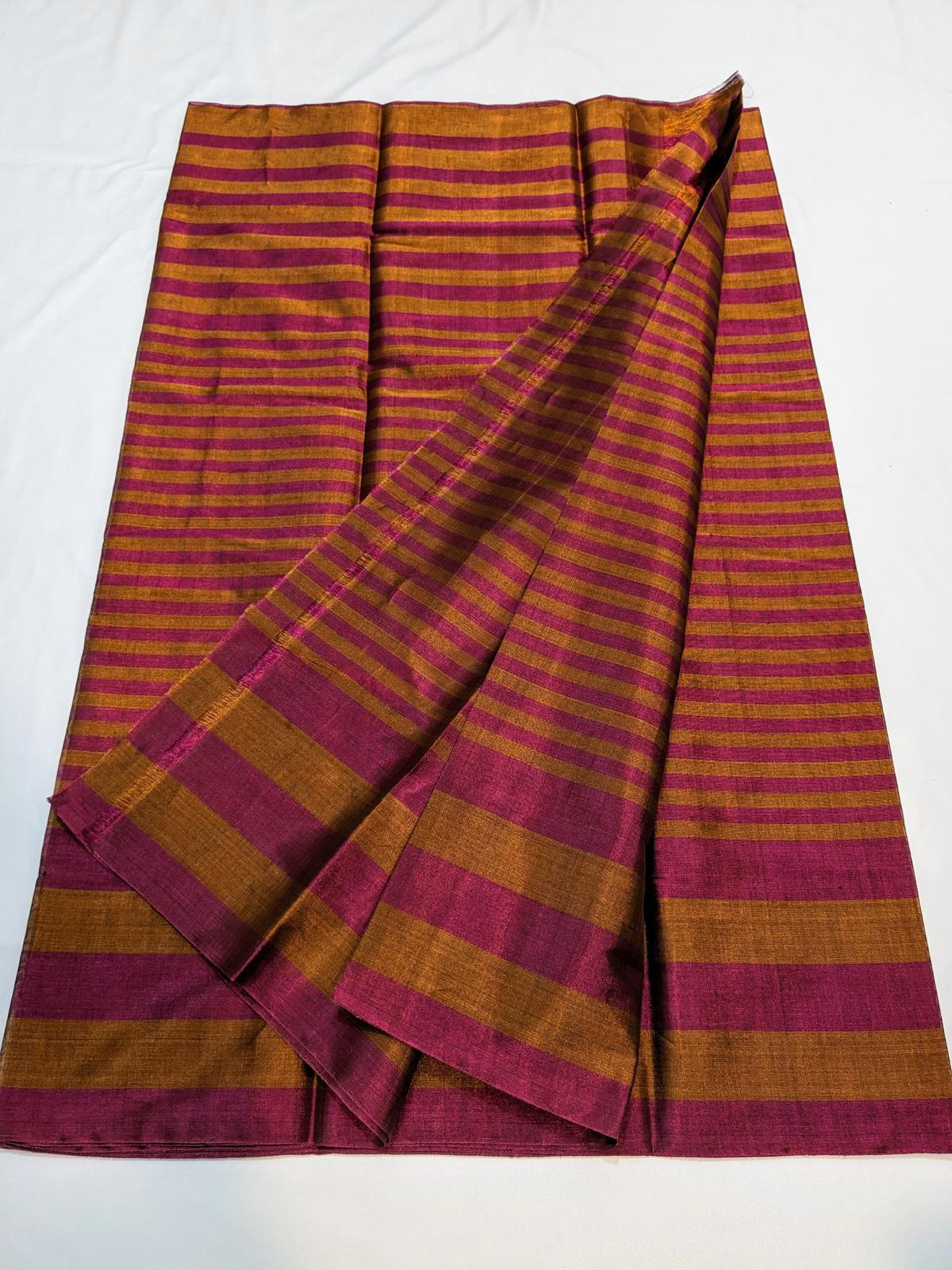 Pure Chanderi Tissue Silk - Rust Pink Striped woven