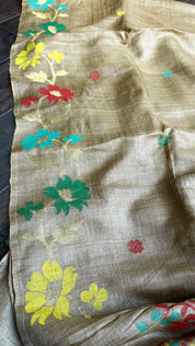 Pure Tussar Silk Jamdaani - Tan Color