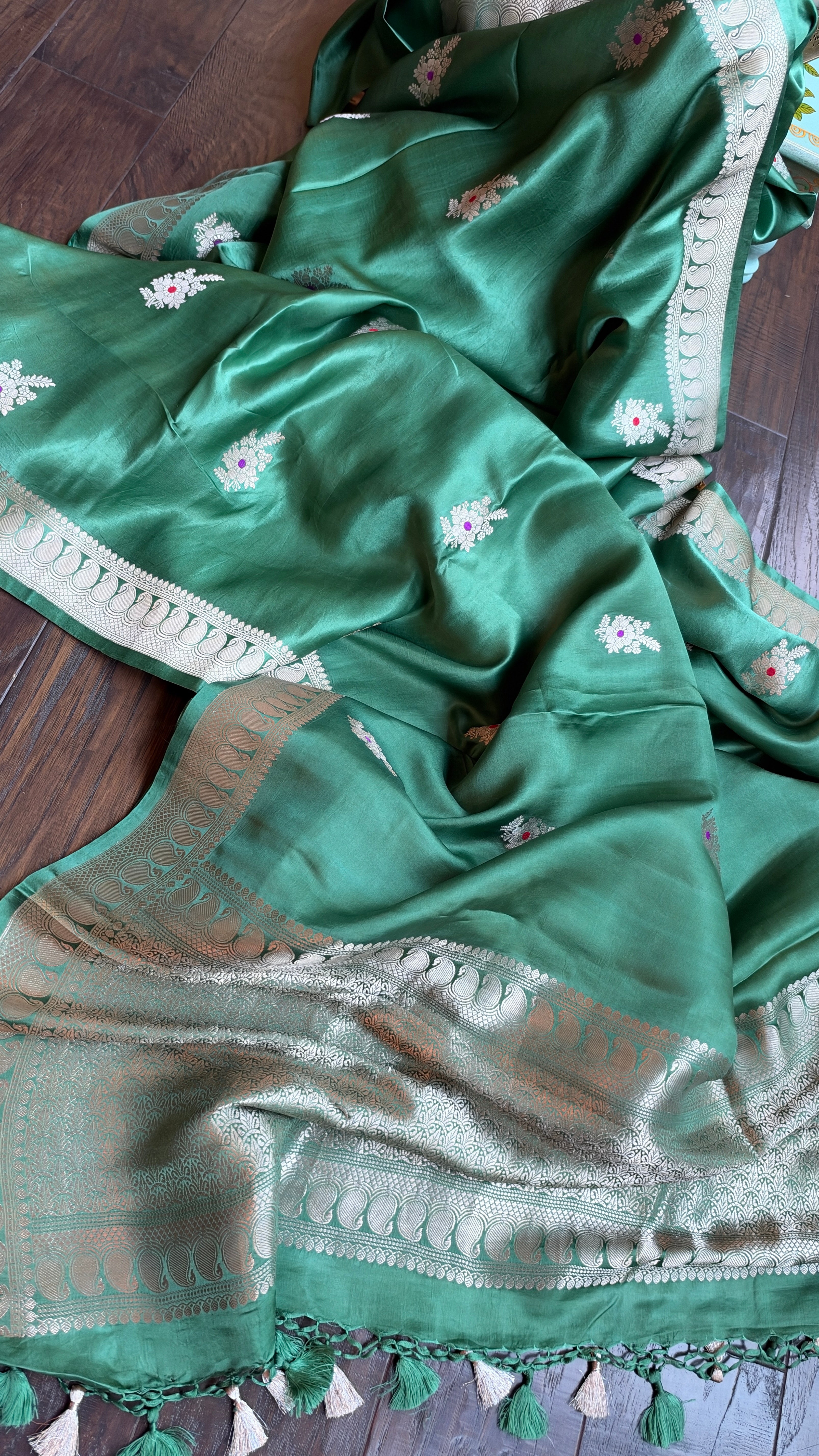 Pure Silk Mashru Banarasi- Sage Green