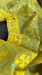 Dhakai Jamdani  - Greenish Yellow Resham  Woven