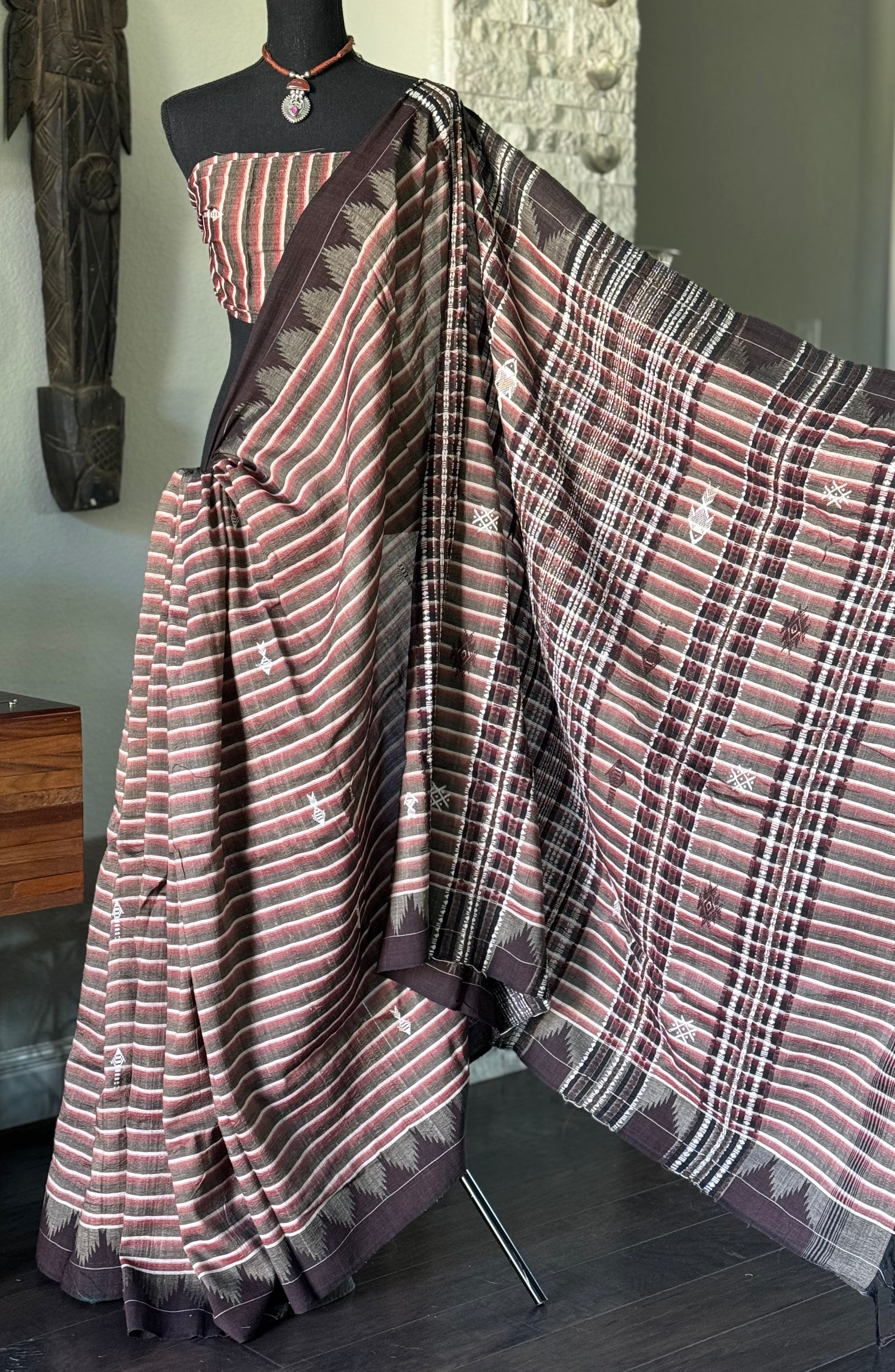 Pure Tussar Kotpad ikat  - Chocolate Brown