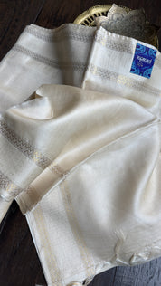 Pure Tussar Silk - Cream Beige Golden Zari Woven3