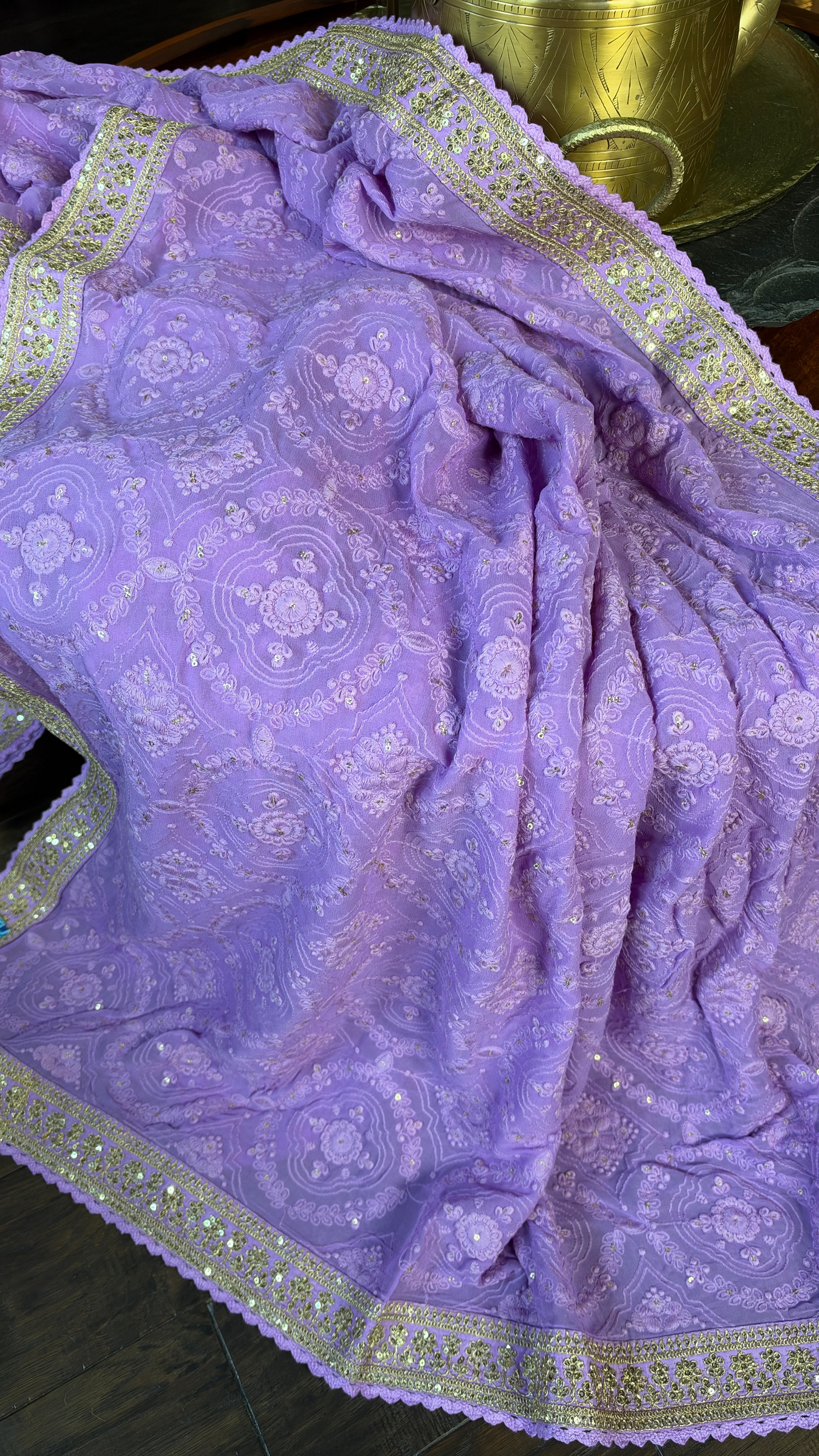 Designer Pure Georgette Chikankari - Violet