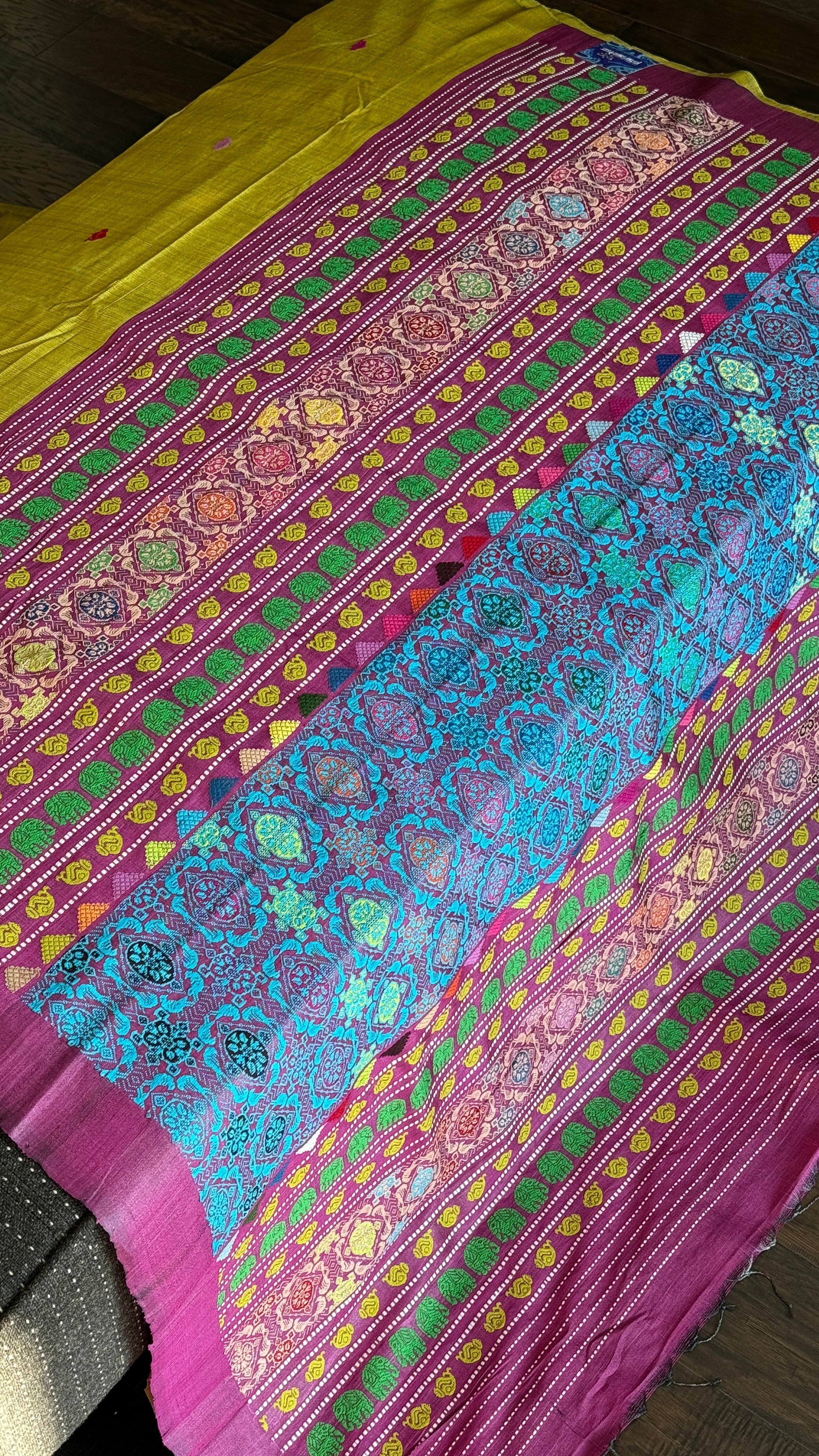 Gopalpur Tussar Silk - Lime Green Yellow Jalla Pallu