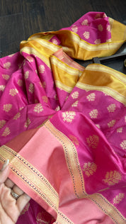 Pure Cotton Banarasi Satin border - Pink Ganga Yamuna Woven