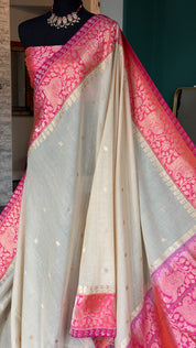 Pure Iktara Malmal Cotton by Silk Banarasi - Beige Pink Orange Kadhua