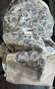 Designer Tussar Floral - Light Grey Tan