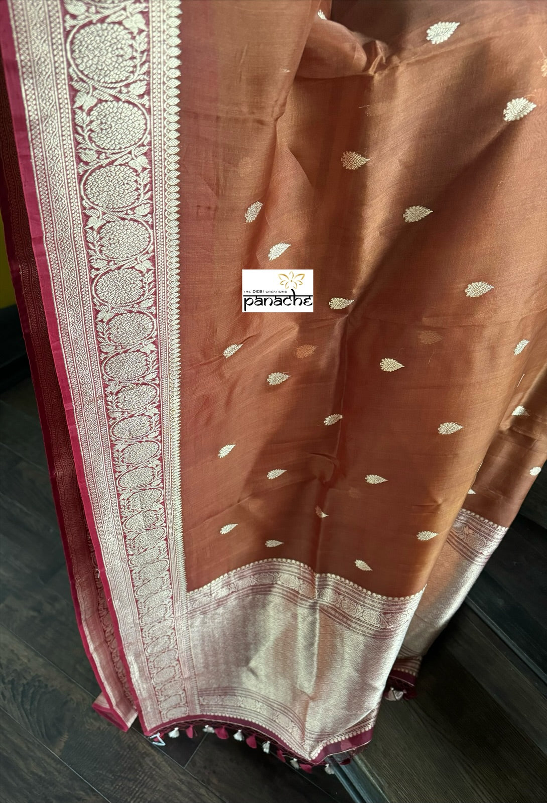 Pure Organza Silk Banarasi - Russet Brown Maroon