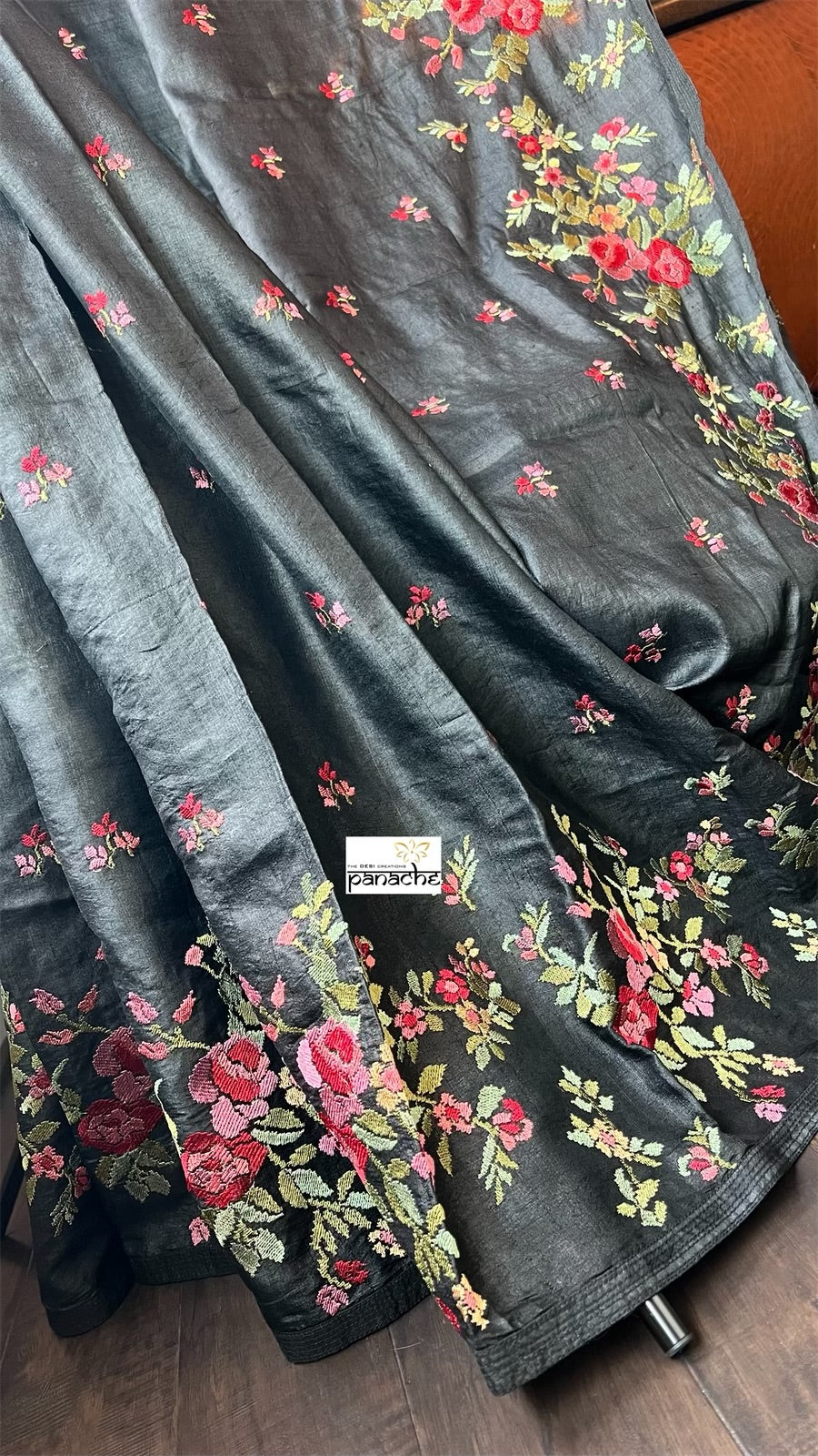 Designer Tussar Silk - Black Embroidered