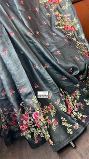 Designer Tussar Silk - Black Embroidered