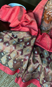 Pure Matka Silk - Red Muslin Jamdaani Palla