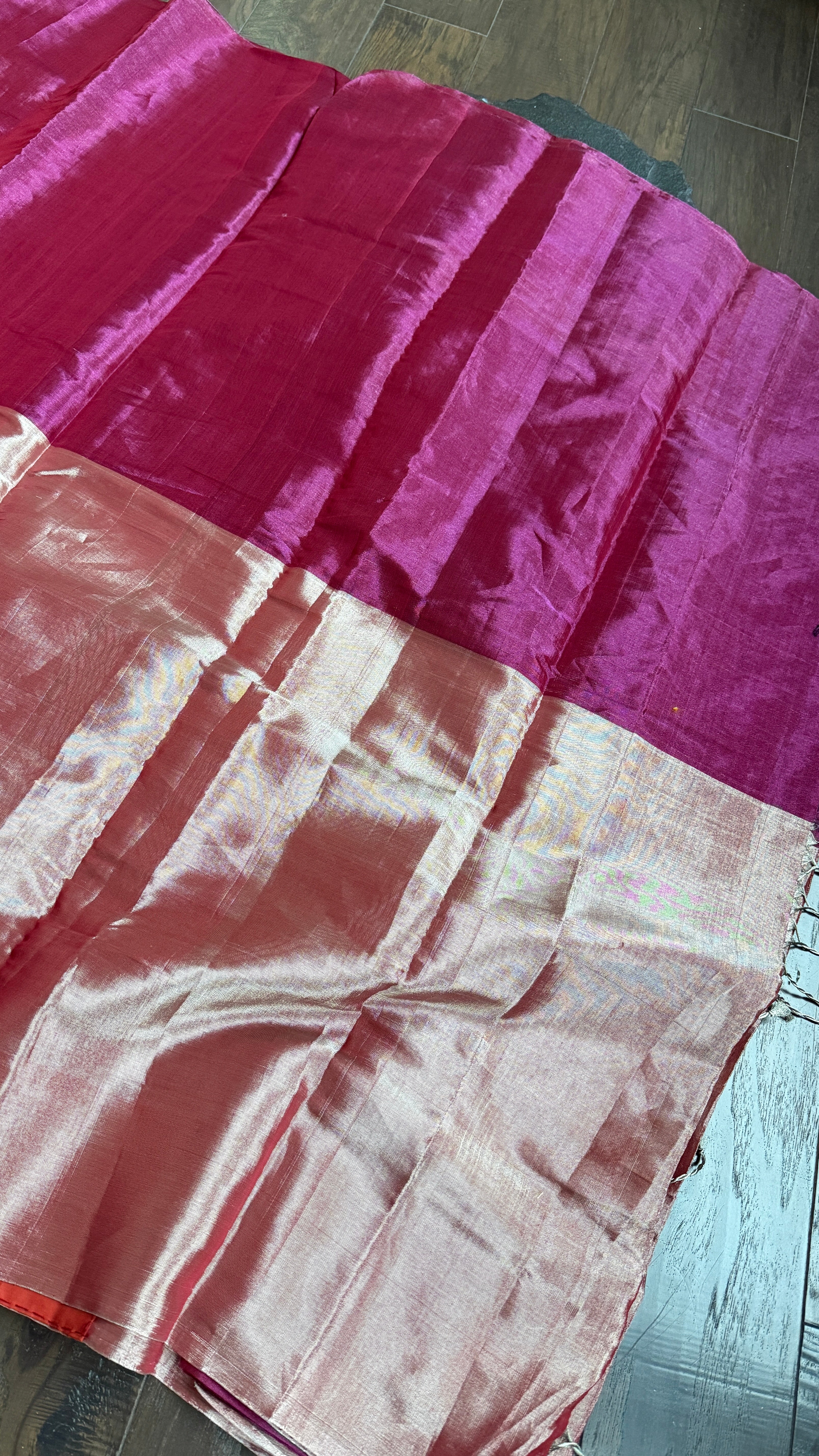 Chanderi Tissue Silk - Magenta Purple Golden woven