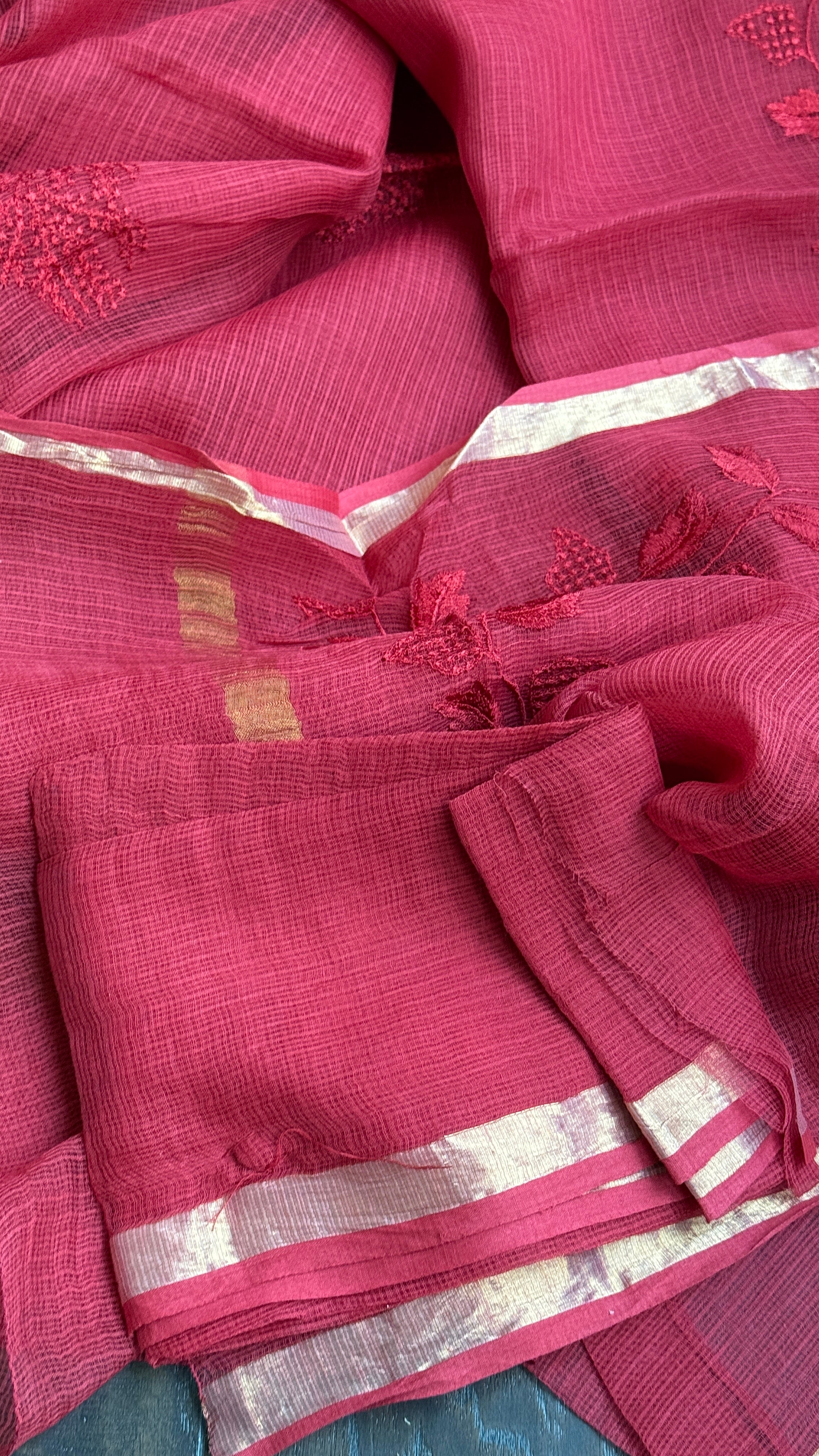 Embroidered Kota Silk - Red
