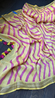 Linen Digital Print - Yellow Pink Chevron