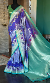 Tussar Georgette Banarasi - Purple Blue Mughal Inspired