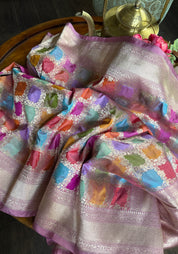 Pure Silk Banarasi - Thulian Pink Multi Color