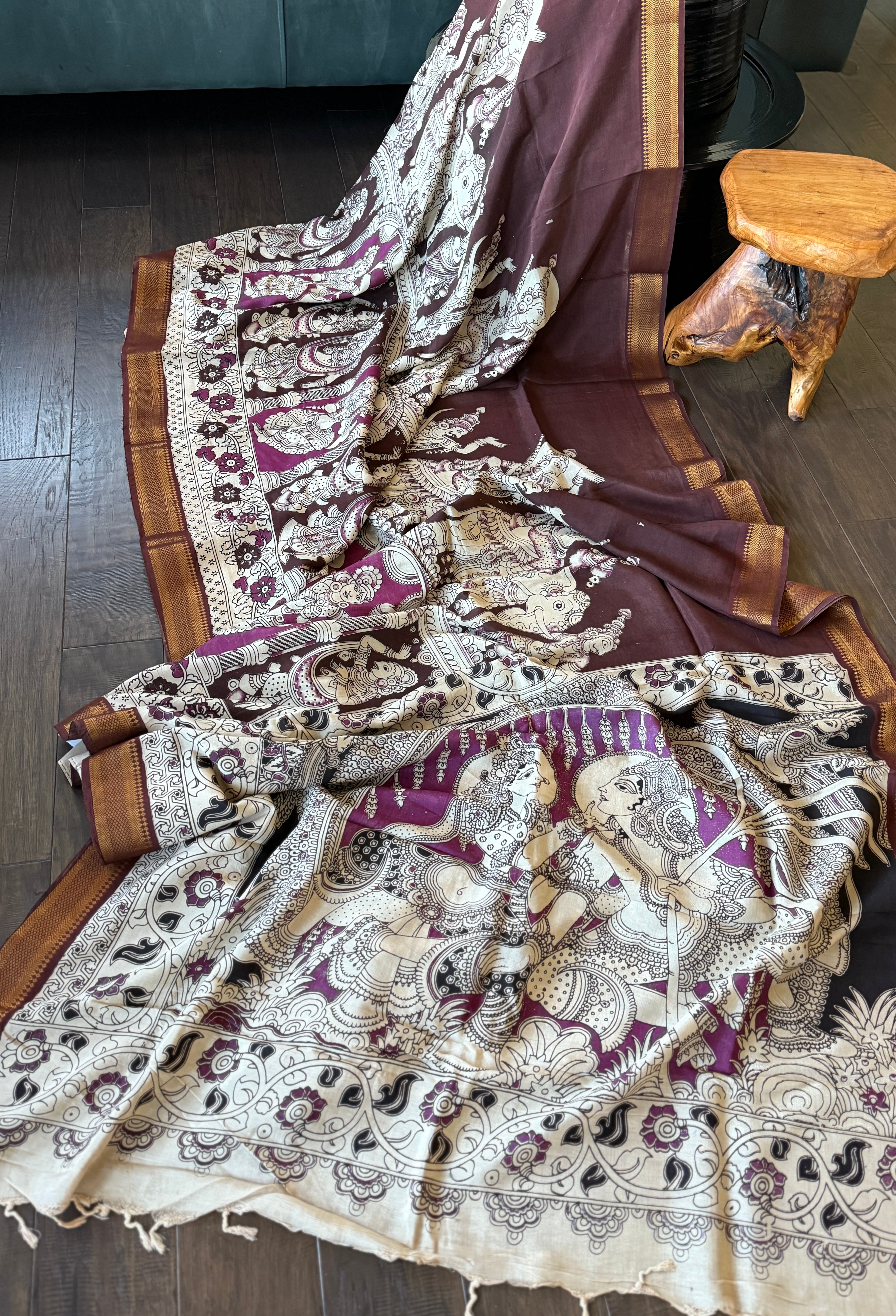 Chinori Silk Kalamkari  - Chocolate Brown