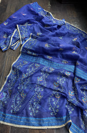 Designer Jamdaani Cutdana Embroidered - Metallic Blue