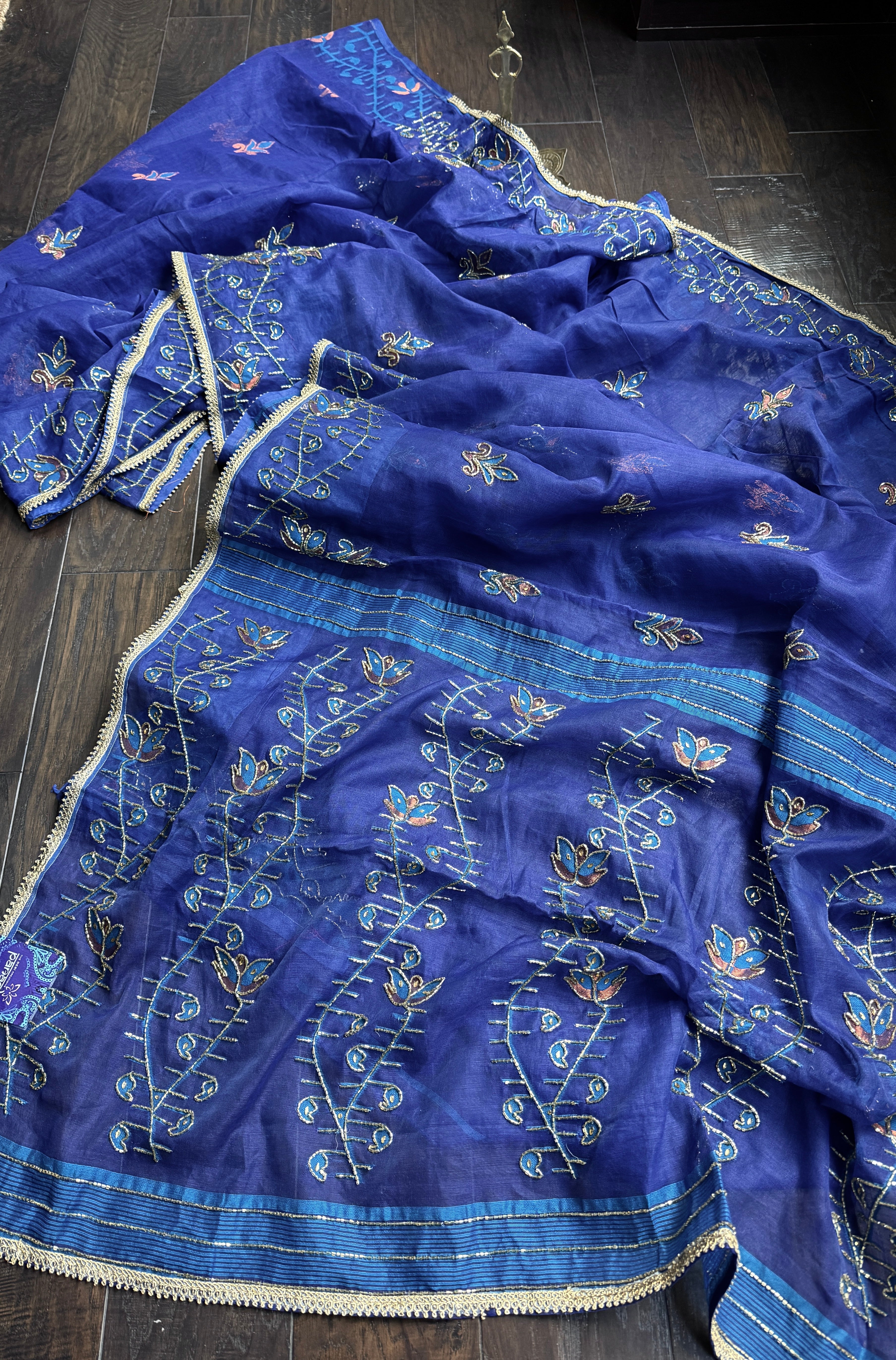 Designer Jamdaani Cutdana Embroidered - Metallic Blue