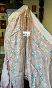 Khaddi Tussar Banarasi -  Peach Pink Grey Tilfi Antique Zari