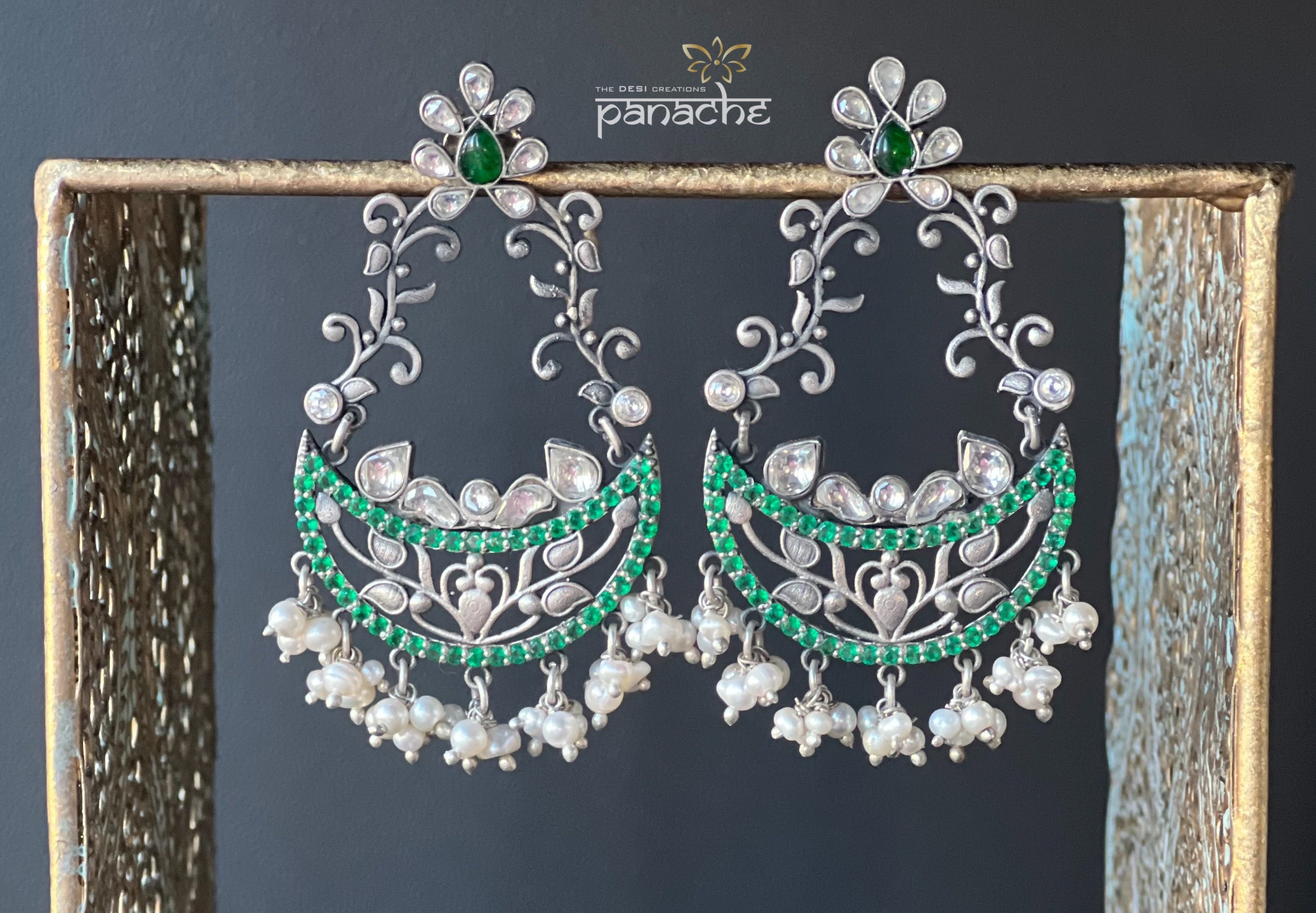 Earring 925 Silver- Chandelier Green Zicornia