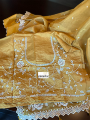 Designer Tissue Silk - Yellow Hand Embroidered