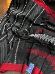 Pure Khadi Cotton Handloom - Black Red Woven