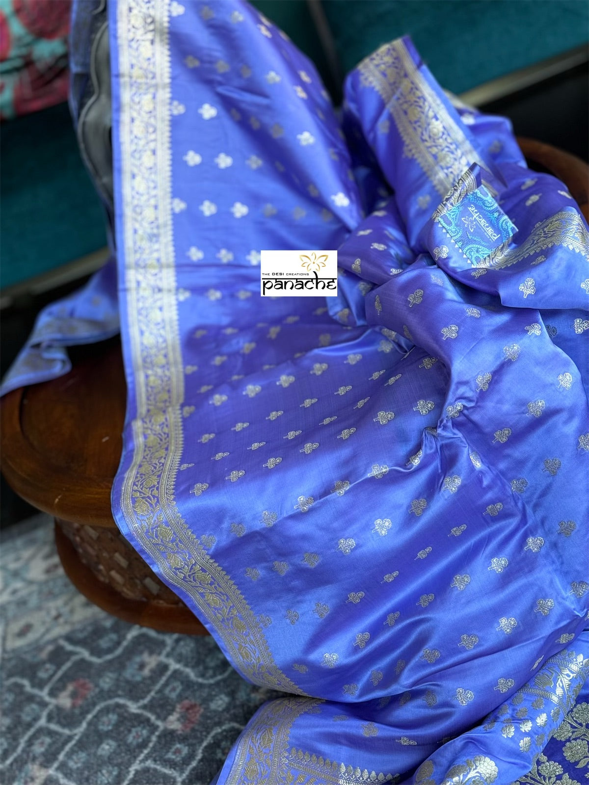 Pure Silk Mashru Banarasi- Violet Antique Zari