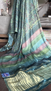 Modal Silk Vegetable Organic Dye Saree - Sea Green