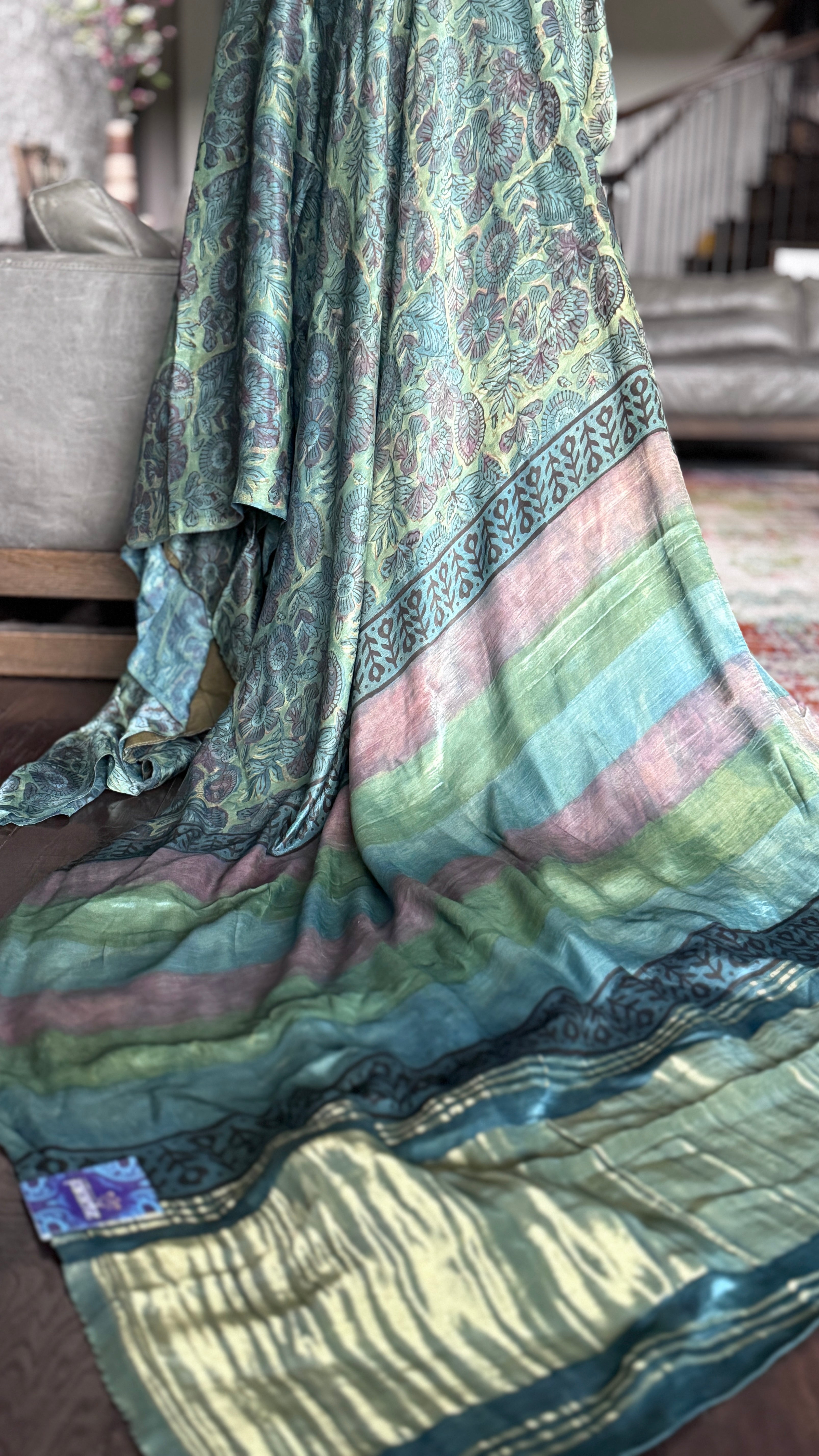 Modal Silk Vegetable Organic Dye Saree - Sea Green