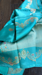 Pure Katan Silk Banarasi - Firozi Blue Meenakari