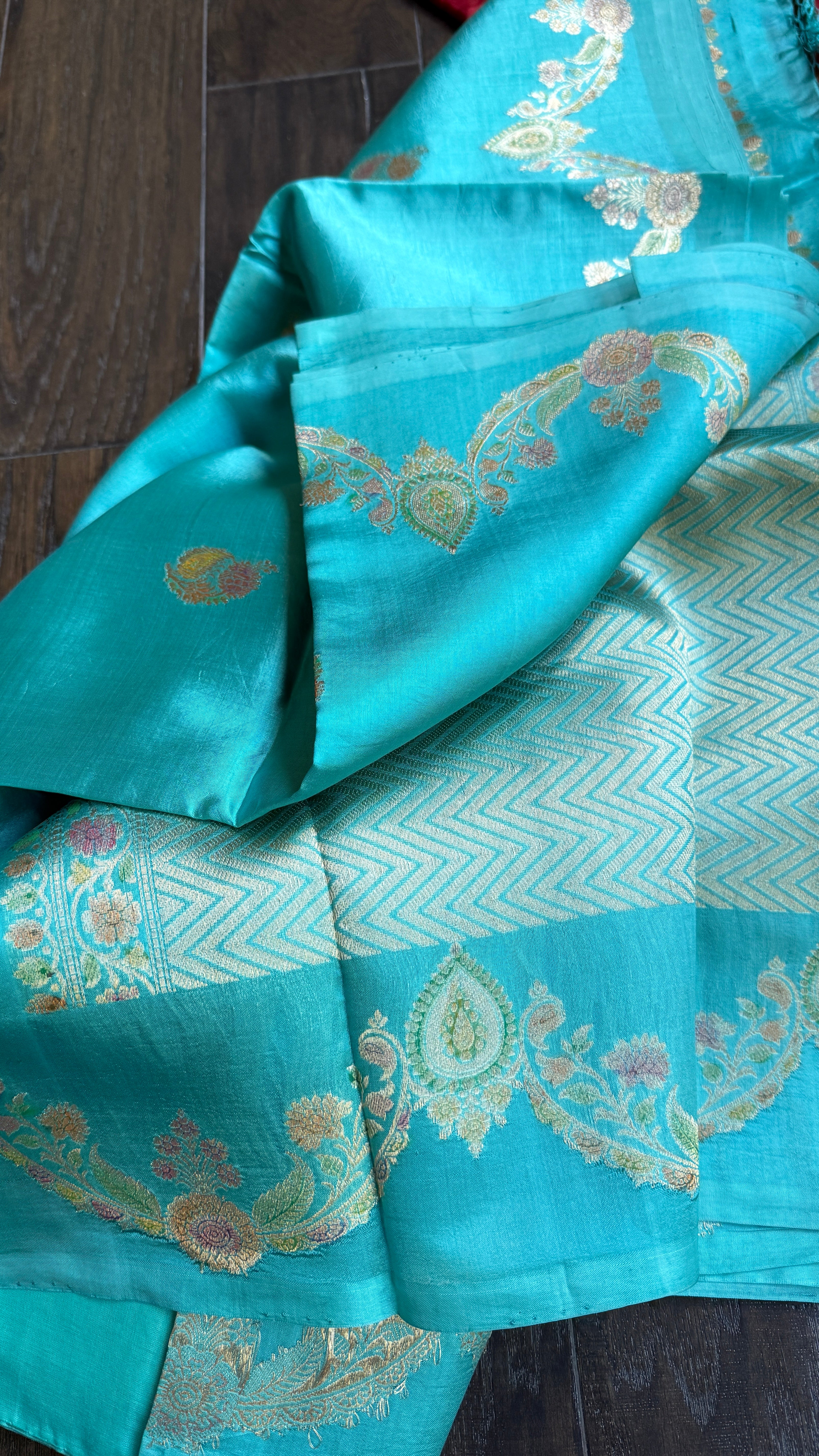 Pure Katan Silk Banarasi - Firozi Blue Meenakari