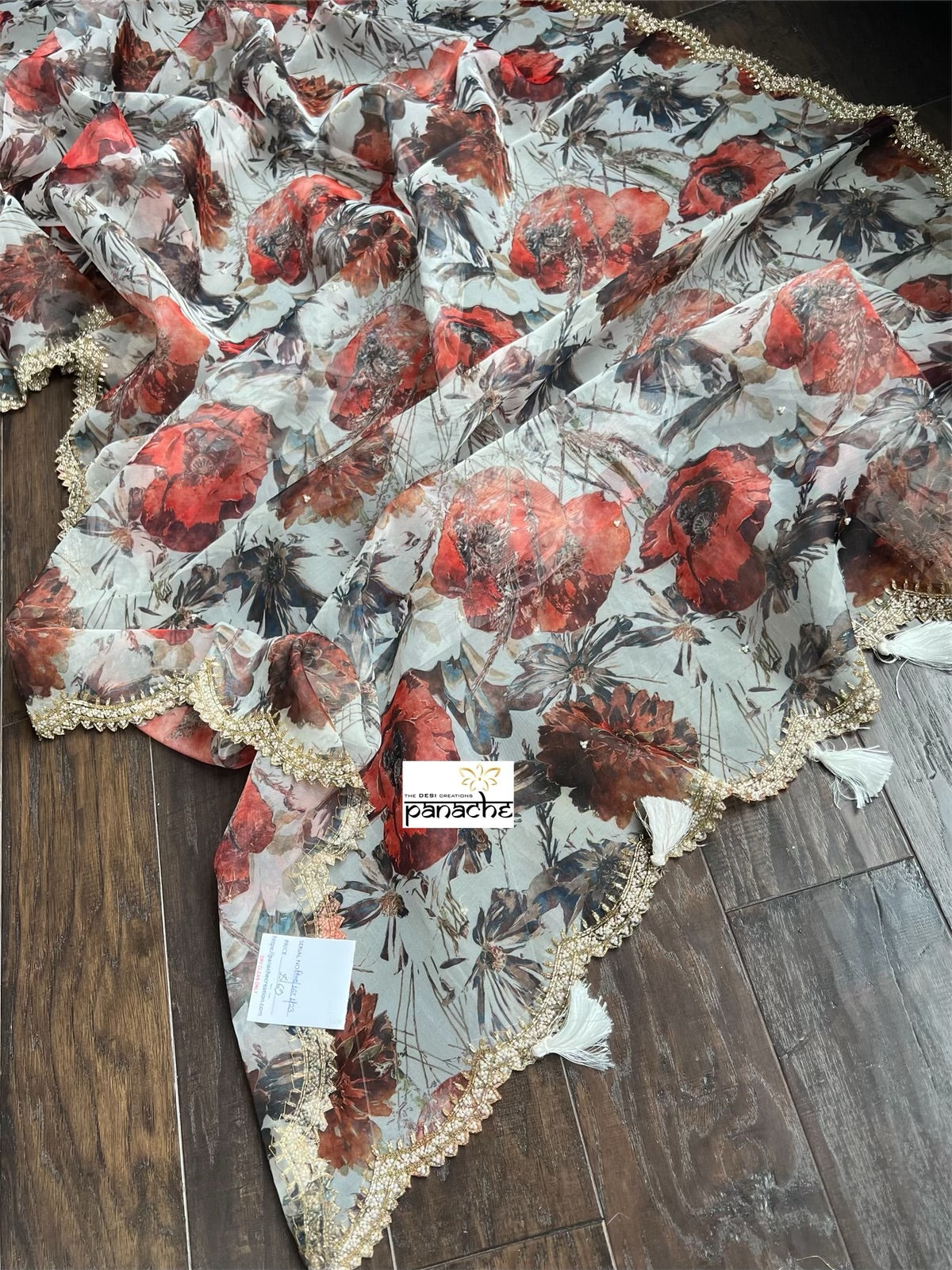 Designer Organza Floral - Dusty White Rust Orange