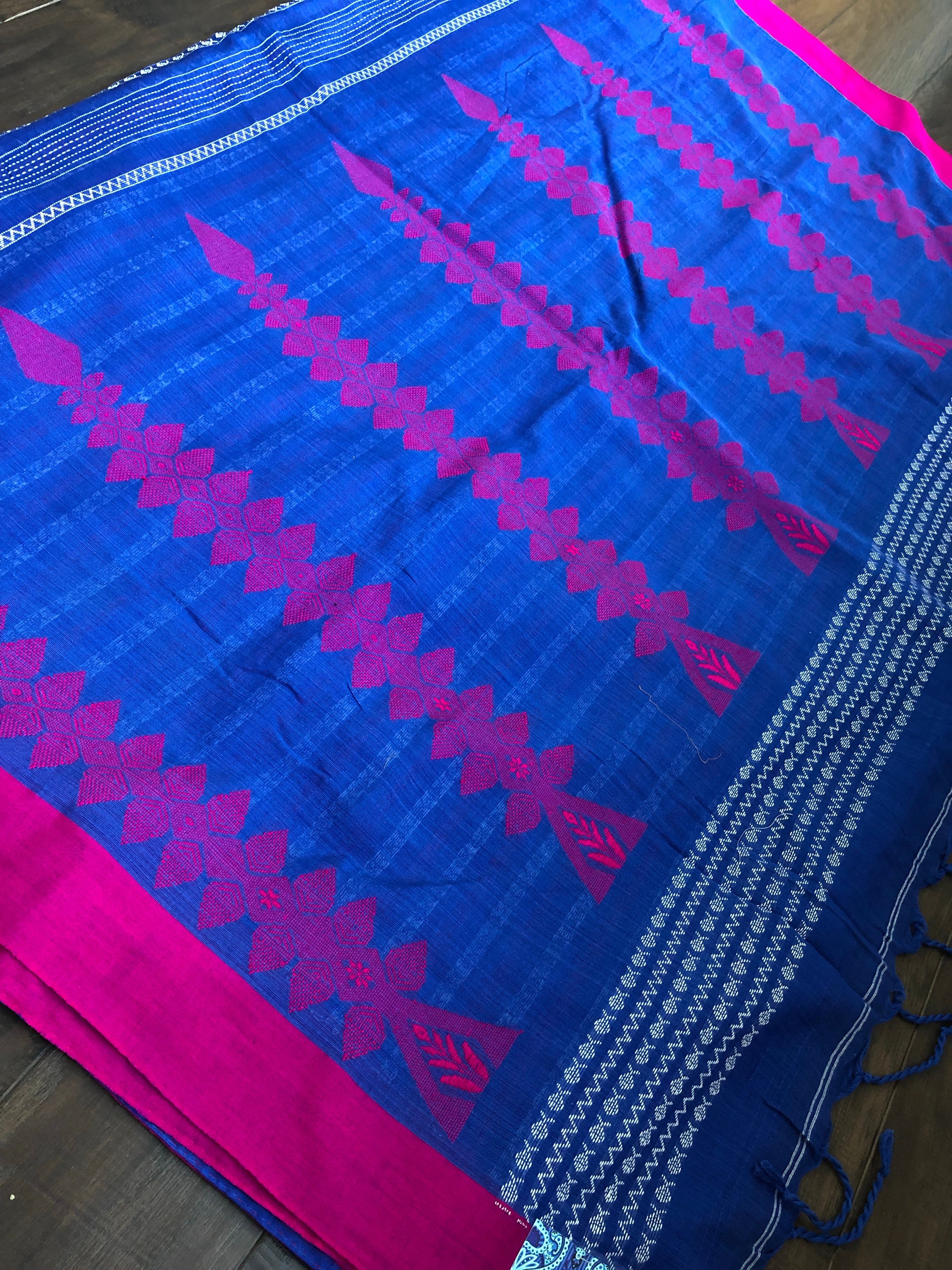 Pure Khadi Cotton Handloom - Royal Blue Magenta Woven