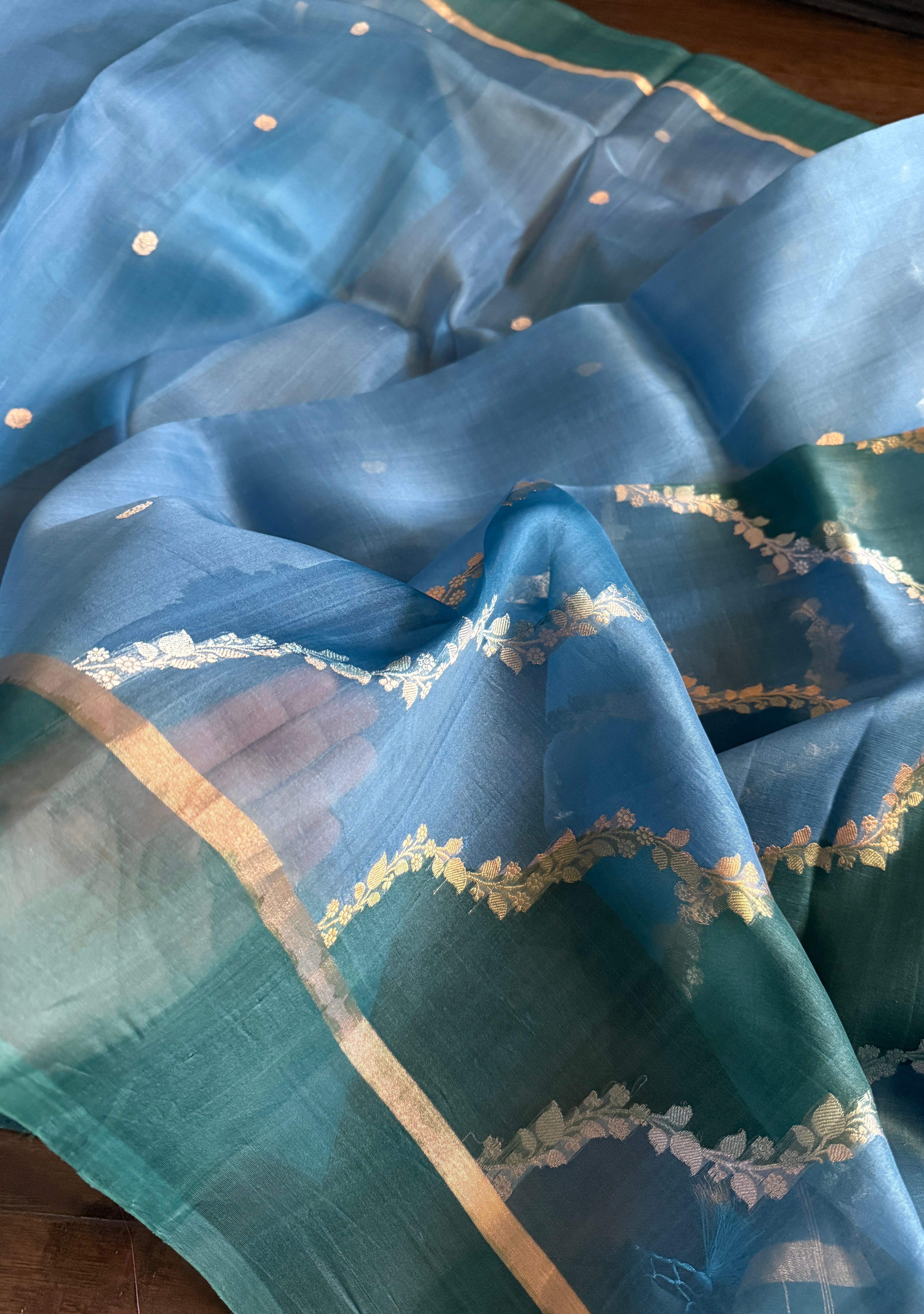 Kora Silk Rangkat Banarasi - Blue Shaded
