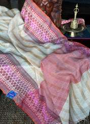 Pure Tussar Silk - Beige Striped Multi color